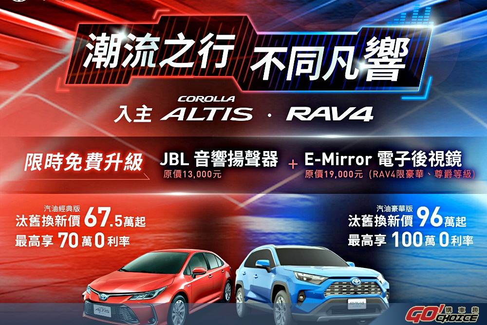 TOYOTA RAV4、COROLLA ALTIS及TOWN ACE貨卡 影音、安全配備限時免費大升級